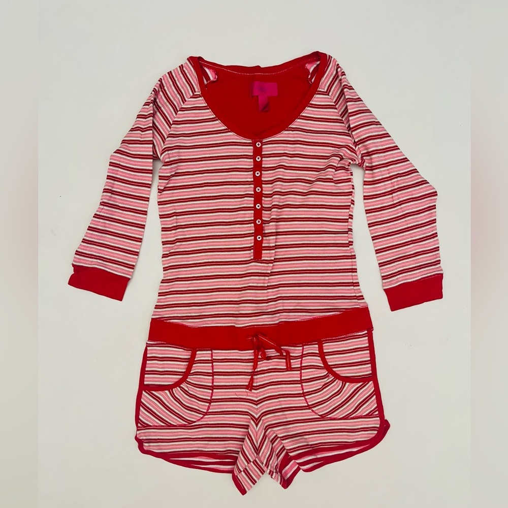 Victoria Secret Striped Romper red sink and gold loungewear shorts size large